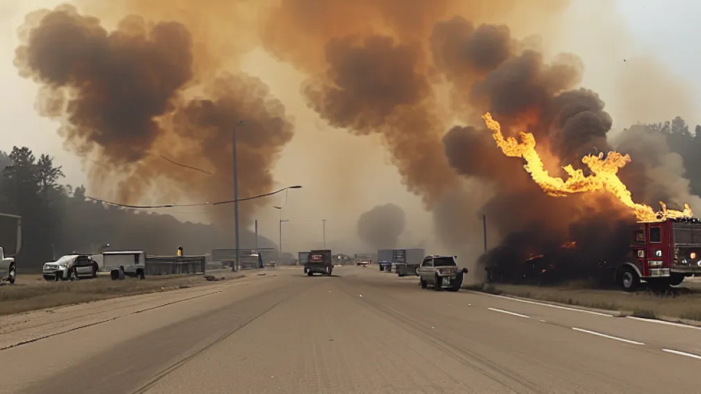 Blocare pe termen lung - Camion a explodat pe autostradă