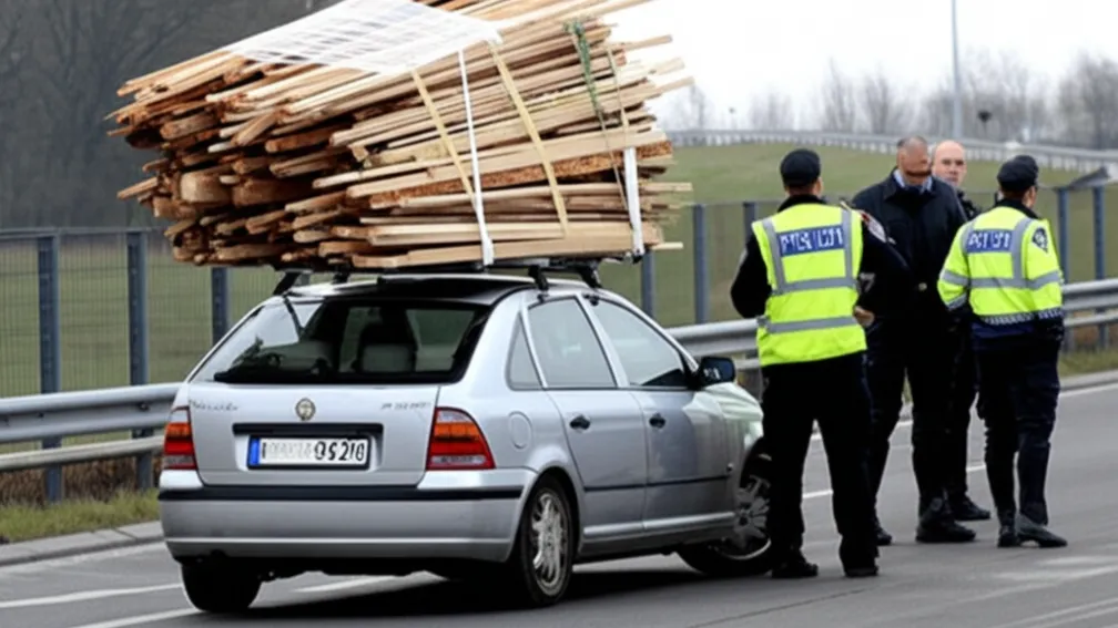 Poliția oprește o mașină supraîncărcată - Importanța oglinzii retrovizoare!