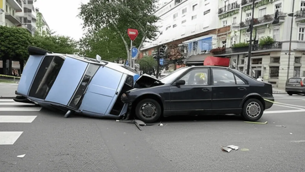 Accident spectaculos în Böblingen: Citroen răsturnat