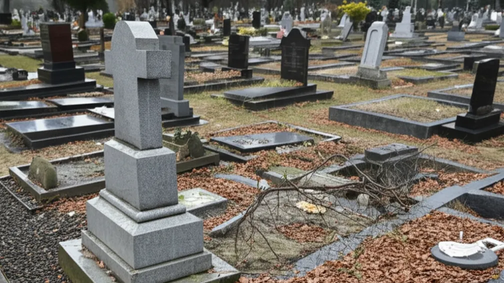 Accident grav în cimitir: Mercedes distruge 15 morminte