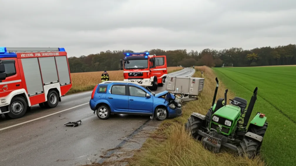 «Accident grav la Einbeck: Dacia lovește un tractor pe B64, doi răniți»