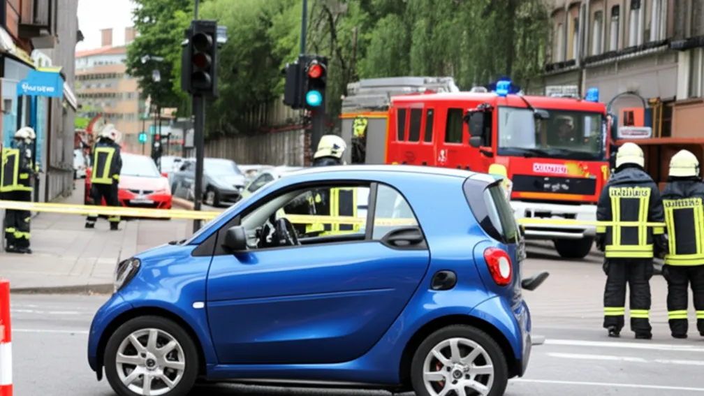 Accident rutier Saarbrücken: Șoferiță Smart blocată