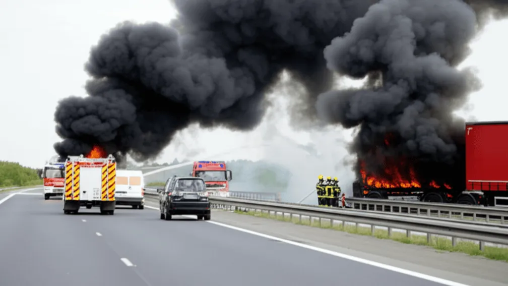 Incendiu camion pe A66 - Șofer rănit în apropiere de Gelnhausen