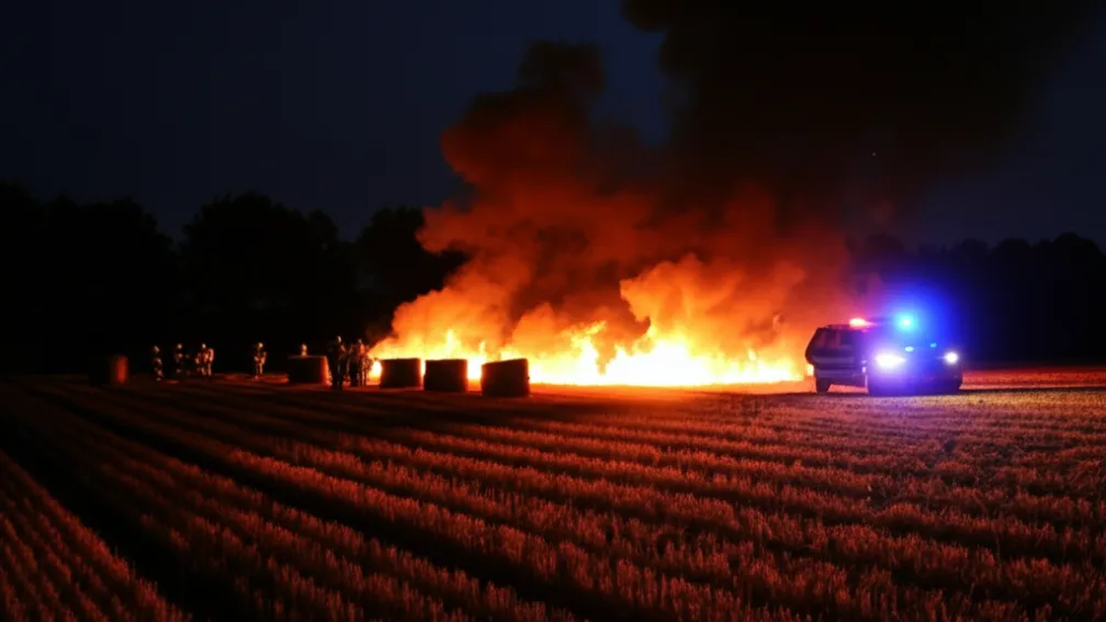 Șofer începător fuge de poliție, baloți de paie incendiați - Știri locale