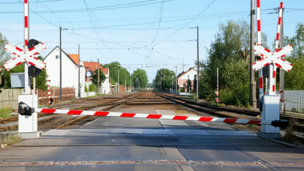 Neubrandenburg - Tânăr (7 ani) dirijează traficul la o barieră de cale ferată