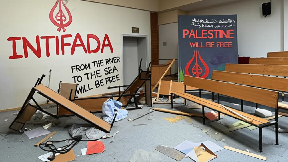Protestatarii pro-Palestina devastează Universitatea din Berlin - Bănci smulse și transformate în baricade