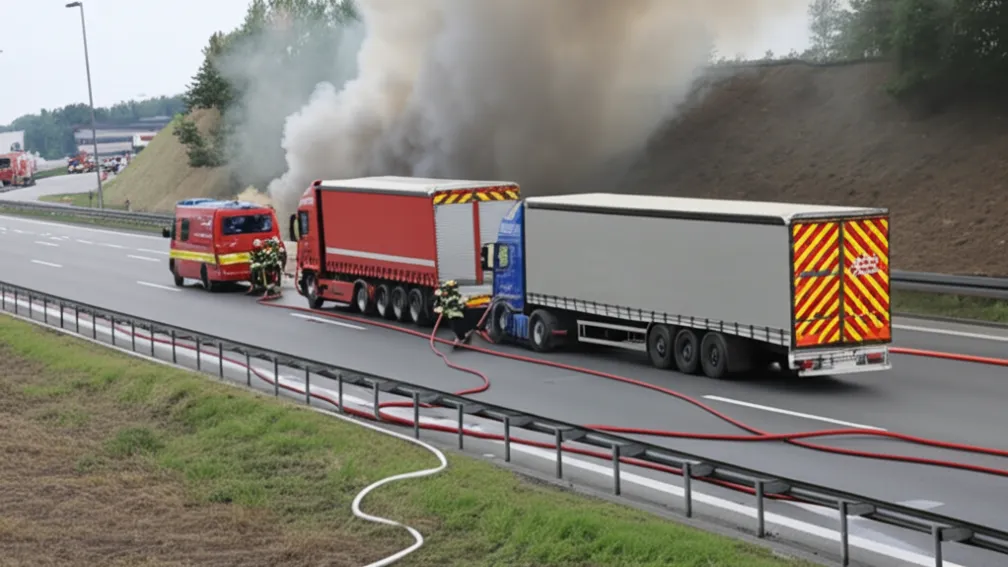 Incendiu remorcă camion pe A73 lângă Erlangen - Trafic blocat