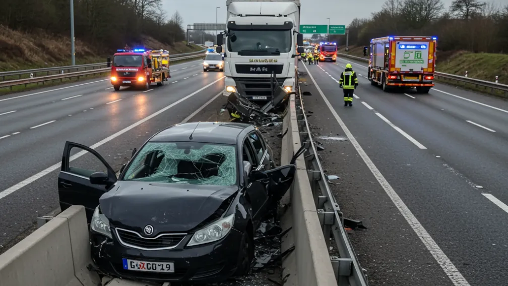 Șofer (30 de ani) moare în epavă - Camion zdrobește mașină de parapet