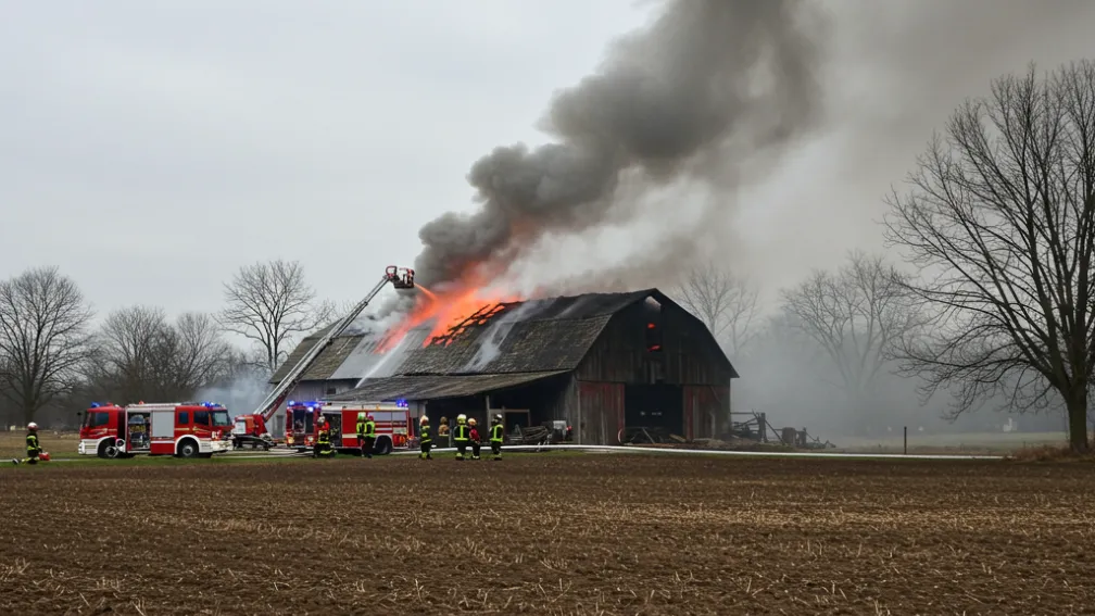 Incendiu la Werne: Pompierii salvează 14 bovine dintr-un hambar