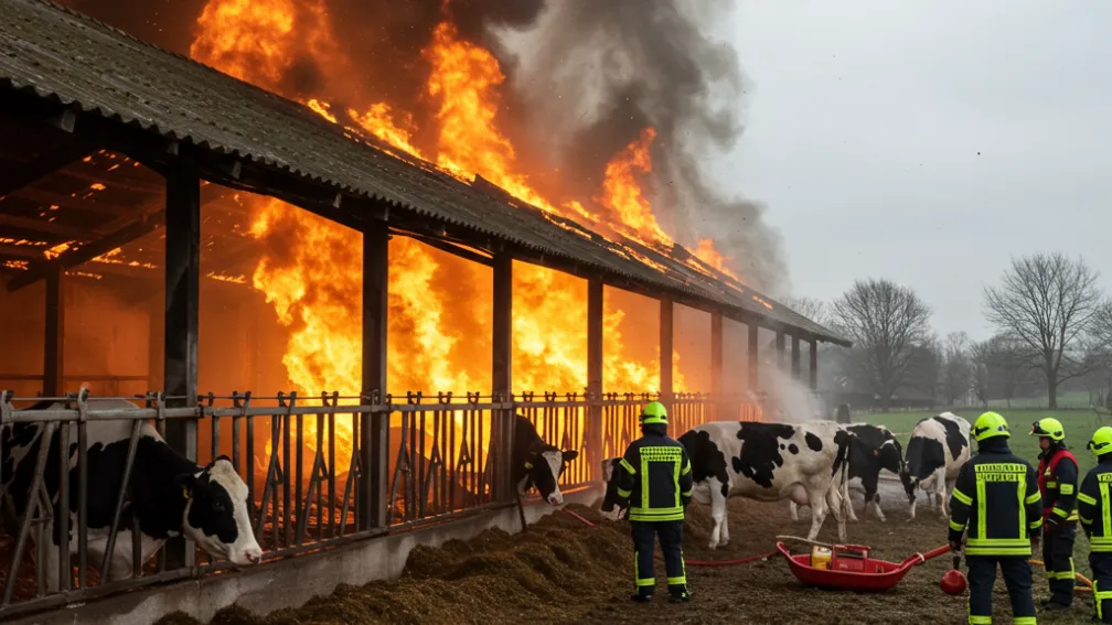 Werne - Pompierii salvează 14 bovine din flăcări
