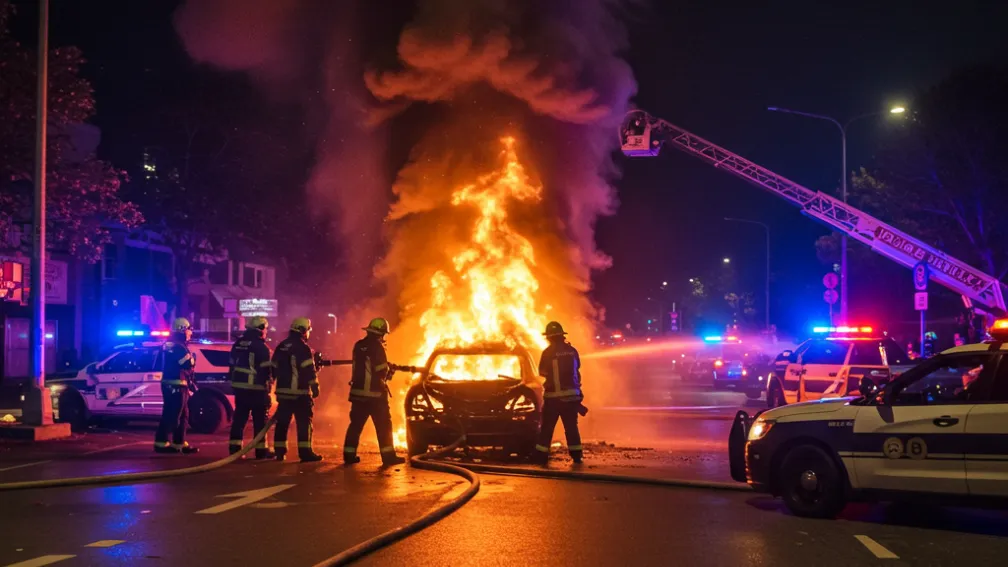 Berlin - Adolescenți incendiază o mașină, poliția intervine