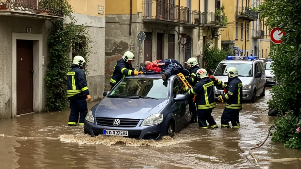 Inundații în nordul Italiei - Salvare în ultimul moment