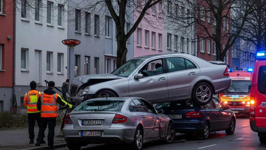 Accident bizar: O senioară «decolează» cu Mercedes-ul