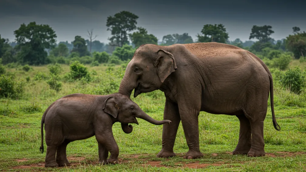 Elefant salvează un pui de la cădere în India