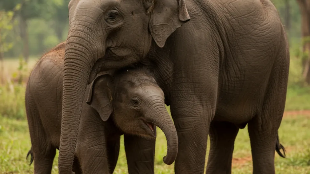 Mamă devine înger păzitor - Un pui de elefant riscă să alunece