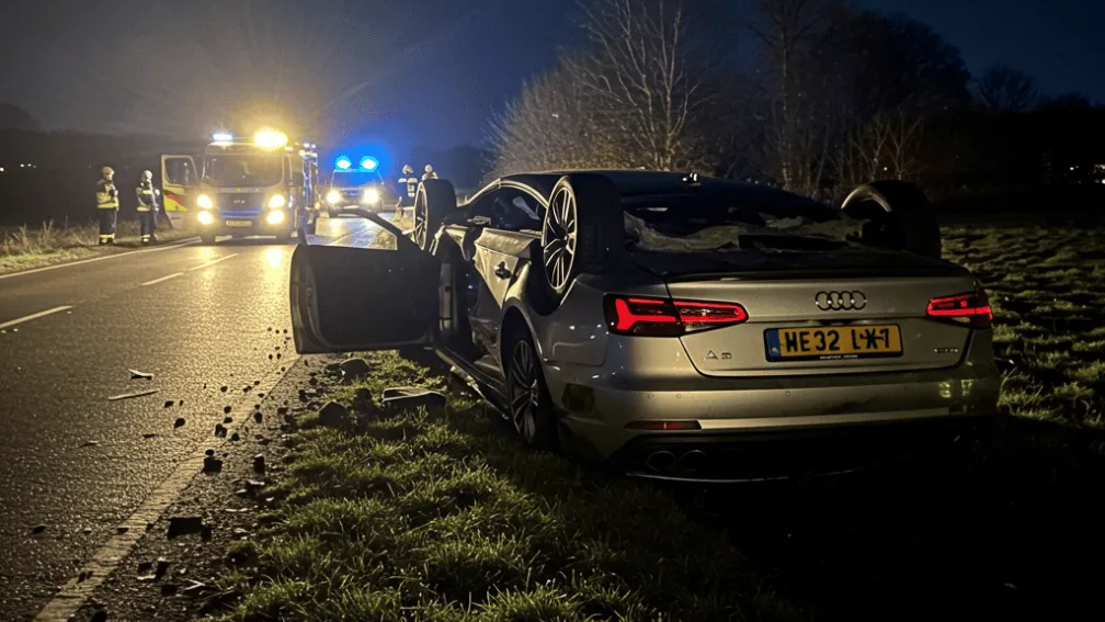 Accident grav în Marienheide: Audi s-a răsturnat pe un drum rural