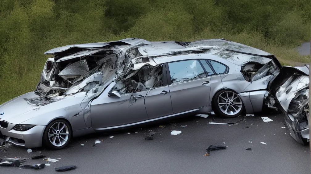Accident BMW pe L412: Mașină distrusă, ocupanți teferi