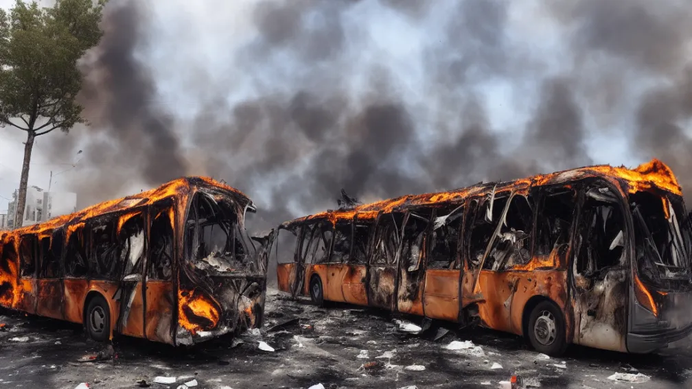 Explozie spectaculoasă: Autobuzul «Isus» cuprins de flăcări explodează