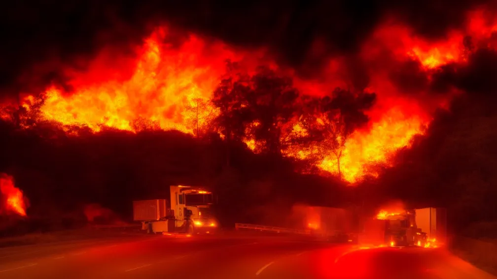 Camion încărcat cu spray-uri a luat foc pe autostradă