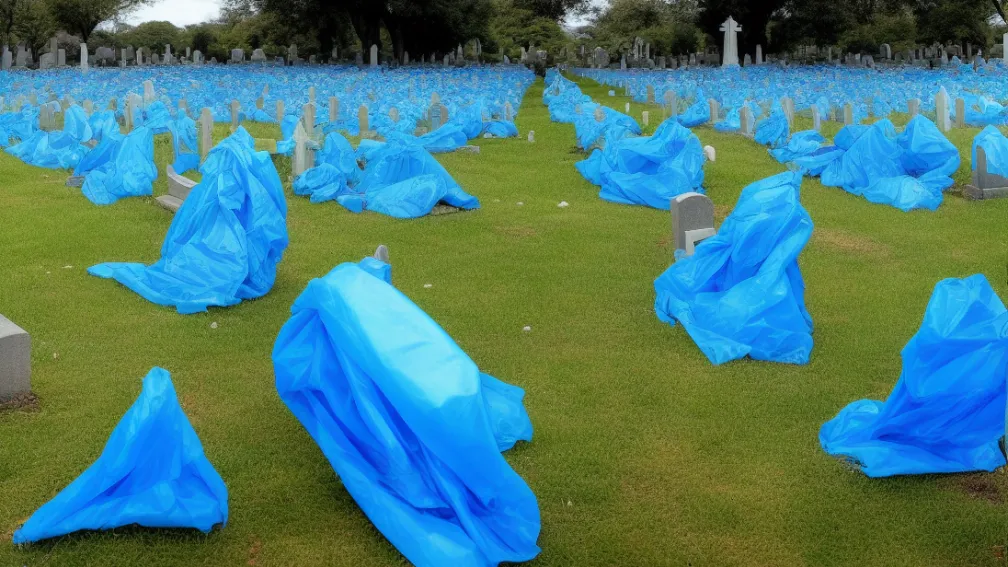 Un membru al familiei este consternat - Cimitirul acoperă mormintele cu folii