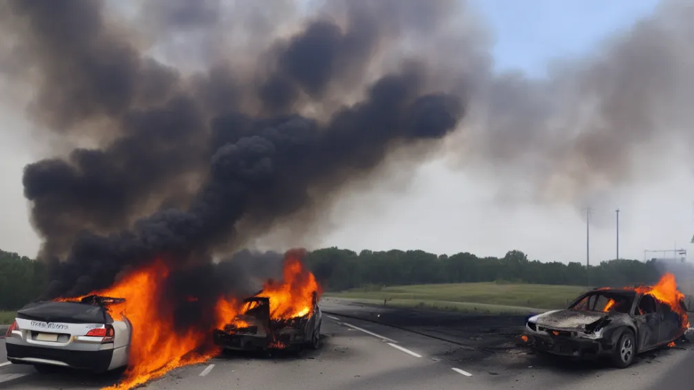 Oameni salvați din flăcări - Un SUV coreean a luat foc pe autostradă