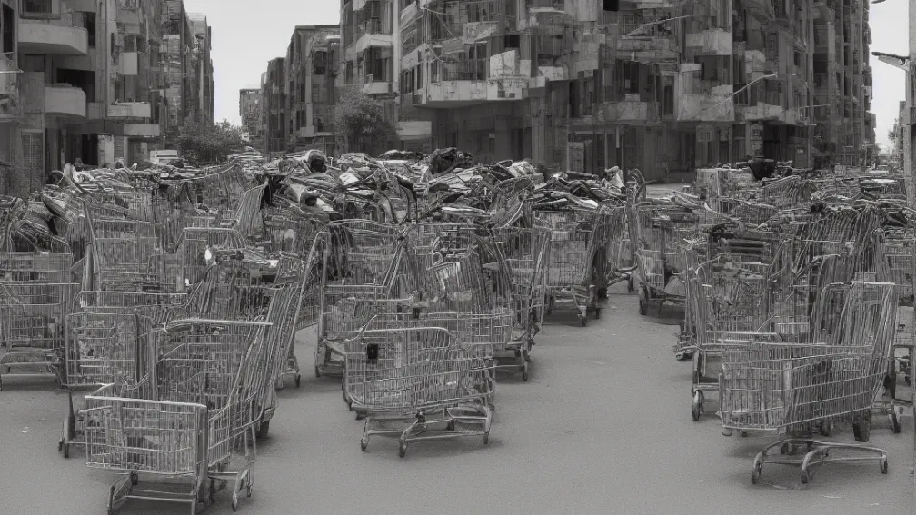 Nu e supermarket – Sute de cărucioare în fața unui bloc
