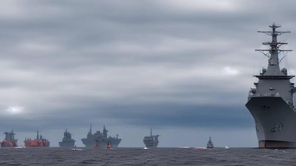 Navă militară escortează un convoi - Fregata rusească se deghizează în chineză în Marea Baltică