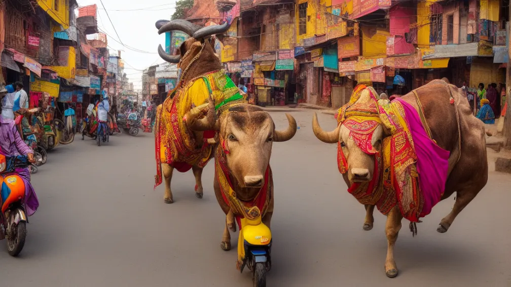 Cât de departe ajunge? – Un taur conduce un scuter în India