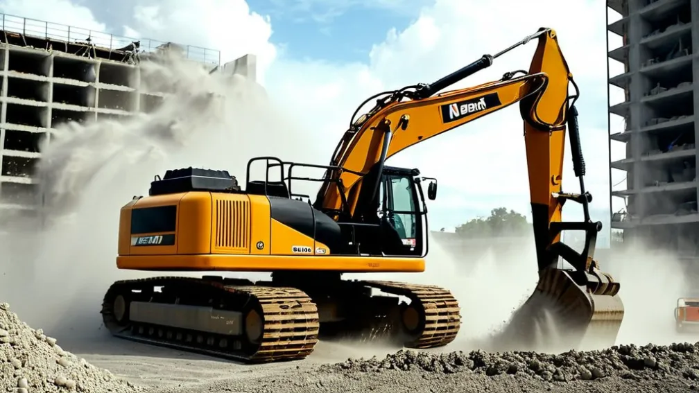 Excavatorul învinge betonul: Demolarea devine un spectacol