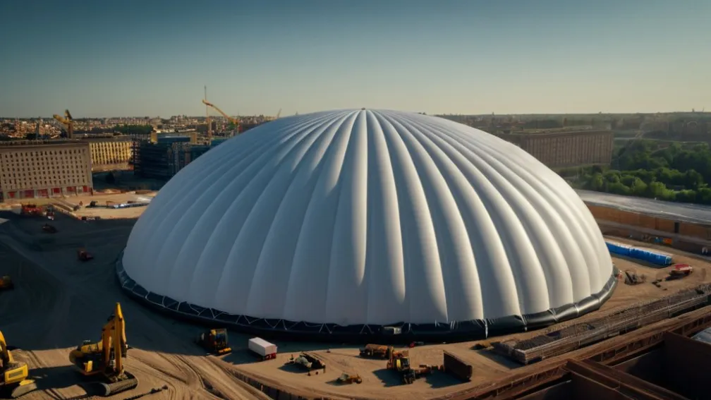 Inovație în construcții: China utilizează cupole gonflabile uriașe pentru a proteja șantierele de praf și zgomot