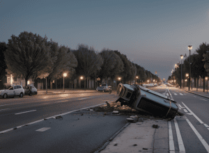 Accident în Ulm: Un camion a doborât un stâlp de iluminat, un pieton a fost rănit ușor