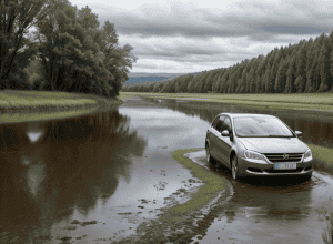 Accident în Germania: O Skoda a ieșit de pe șosea și a ajuns în albia râului, șoferul nevătămat