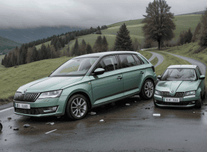 Accident grav în Germania: Şoferul unui autoturism Skoda s-a răsturnat după ce a lovit un zid