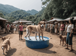 Câine blocat cu capul într-un container de plastic în Thailanda: Sătenii au sărit în ajutor
