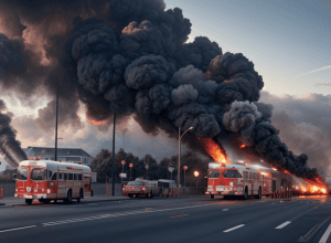 Incendiu la un autobuz în Worms, Germania: Strada Petrus-Dorn, complet blocată din cauza focului