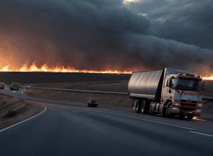 Accident grav pe A7 în Germania: Camion incendiat, șoferul a scăpat din flăcări