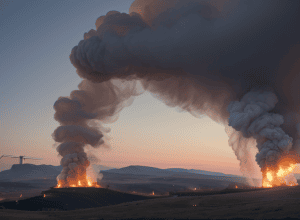 Incendiu spectaculos la o turbină eoliană în Germania: A luat foc la 65 de metri înălțime, stingerea imposibilă