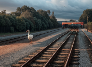 Lebădă pe șine oprește trenurile: Pasager în pericol după o tentativă de salvare riscantă