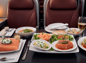 Mancare in Business Class Lufthansa, criticata de YouTuberi: "Prea mult tartar de somon"