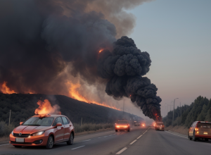 O șoferiță de BMW a scăpat nevătămată după ce mașina i-a luat foc pe autostrada A7 din Germania