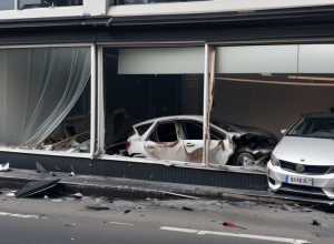 Șofer începător a intrat cu mașina într-o vitrină în Augsburg, Germania
