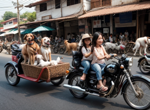 Viral din Thailanda: Un bărbat transportă 17 câini pe o singură motocicletă