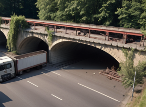 Accident grav în Germania: Un camion a lovit un pod feroviar în Weinheim, șoferul a fost rănit