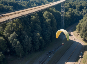 Parapantist blocat în cablurile electrice deasupra căii ferate în Germania