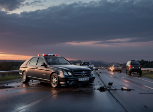 Accident grav pe autostrada A52 în Germania: Un Mercedes s-a răsturnat, șoferul în stare critică