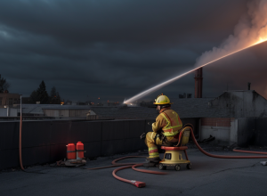 Pompier din Stuttgart a stins incendiul de pe acoperiș stând pe un scaun de birou