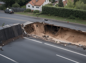 Groapă imensă în asfalt: O stradă s-a prăbușit brusc într-un cartier rezidențial din Germania