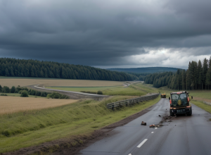 Accident grav cu tractor pe şoseaua B41 din Germania: Un şofer rănit, drum blocat