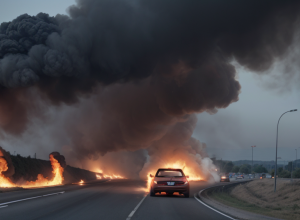 Incendiu la o mașină pe autostrada B39 lângă Speyer, Germania: șoferul s-a salvat singur