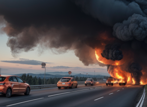 Mașină în flăcări pe o șosea din Germania: Traficul a fost blocat